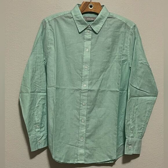 Everlane NWT Long Sleeve Button Down Oversized 100% Cotton Size 2 Striped Mint - Picture 3 of 8